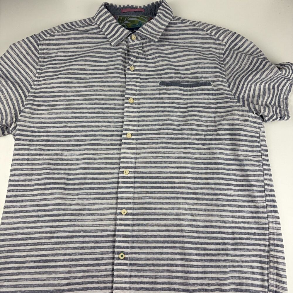Tommy Bahama Mens XXL Blue White Striped Cotton Long Sleeve Button Up Shirt